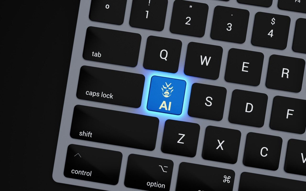 Teclado com tecla AI iluminada como símbolo da automação de processos com IA e da transformação digital nas empresas