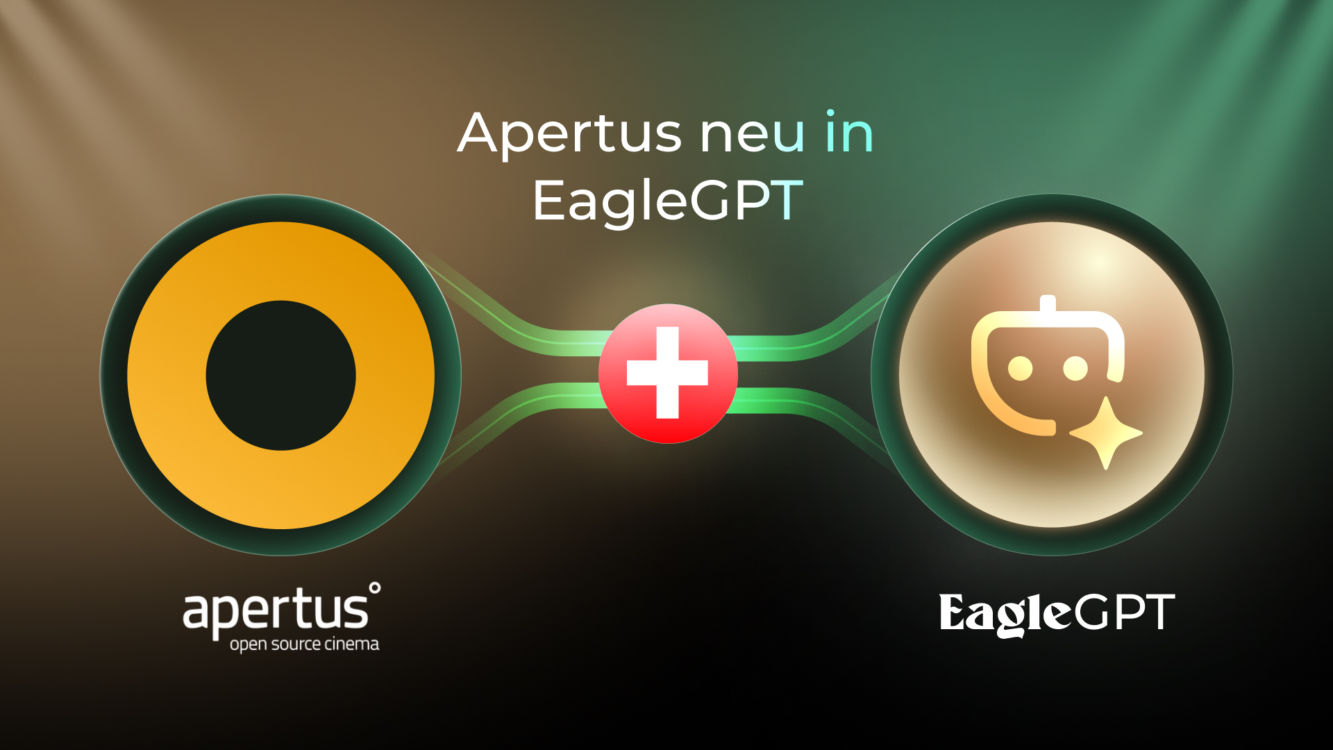 Grafik zur Partnerschaft von Apertus und EagleGPT mit beiden Logos und einem Schweizer Kreuz in der Mitte.