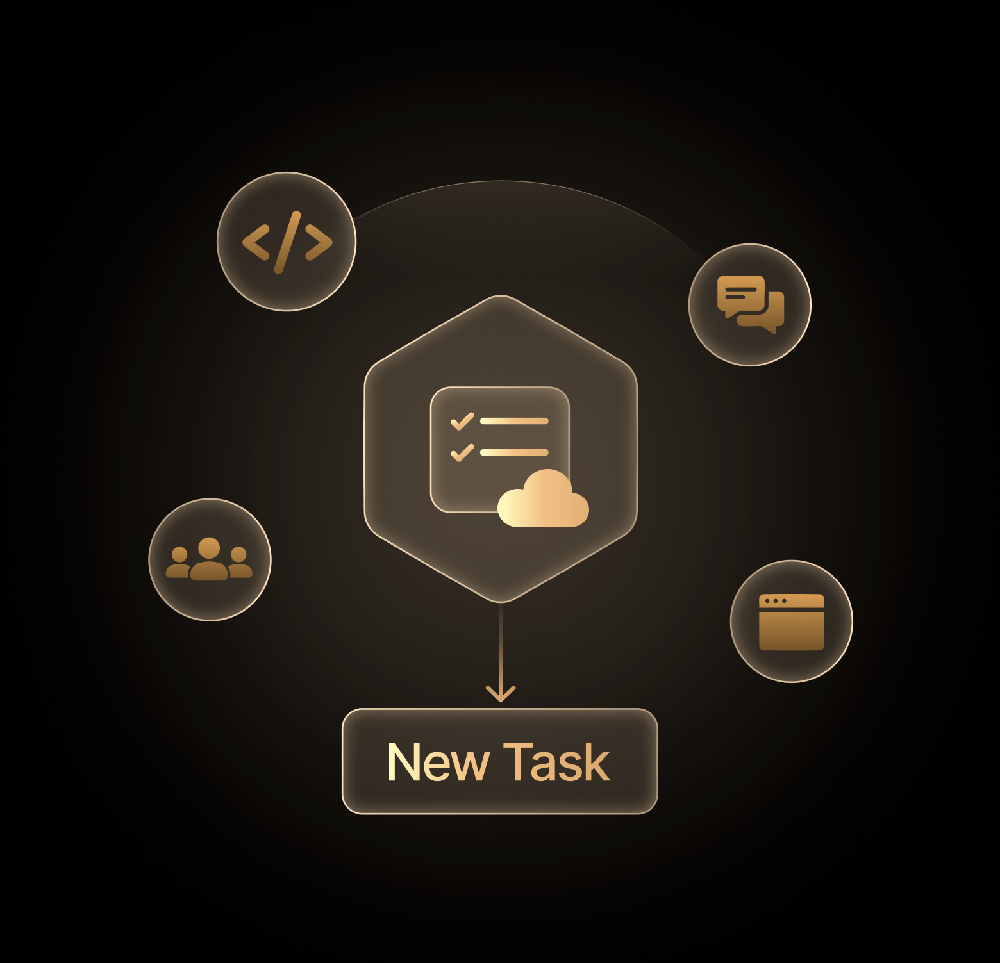 Grafik zur KI-gestützten Delegation und Verwaltung neuer Aufgaben in Unternehmensprozessen