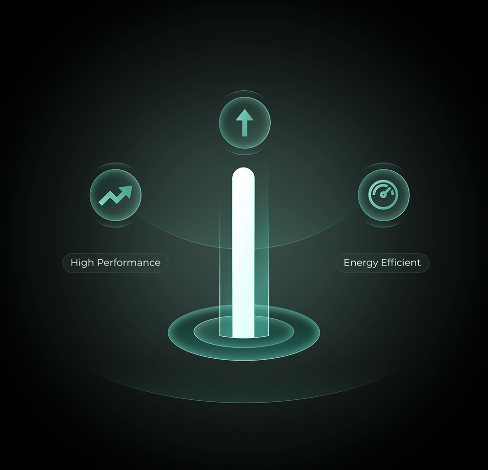 Performance-Icon mit aufsteigendem Balken für skalierbare KI-Infrastruktur.