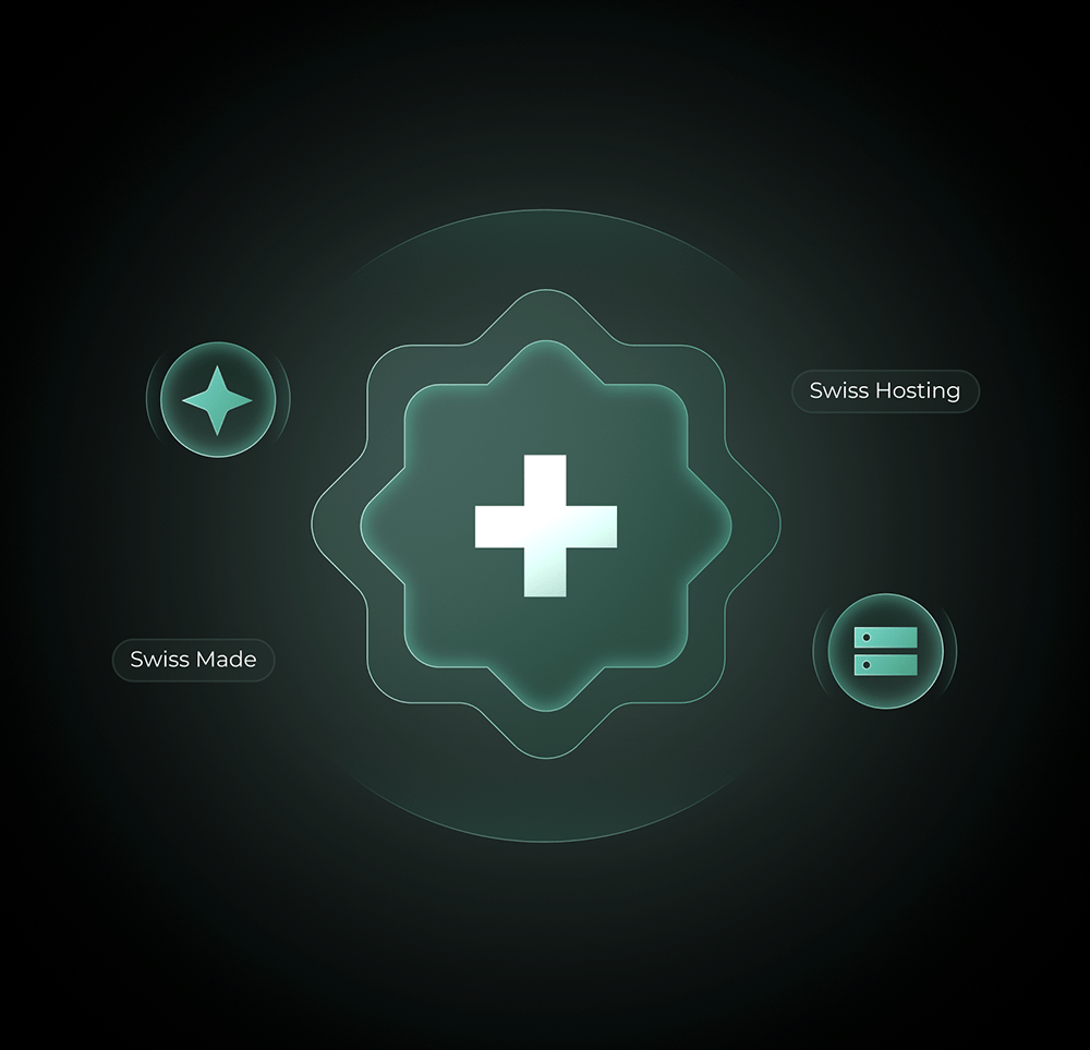 Qualitätsicon mit Schweizer Kreuz für Swiss Made Software und Swiss Hosting.